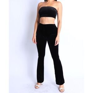 2 piece velvet tube top and flare pants set